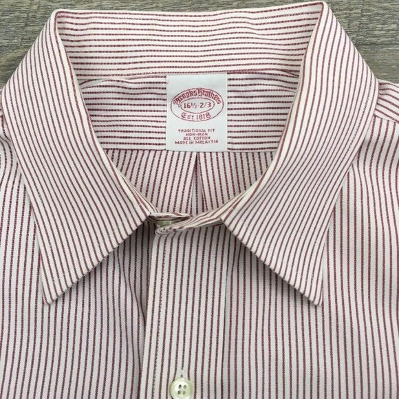 mens red and white striped dress shirt